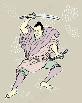 武士与武士刀剑战斗姿态