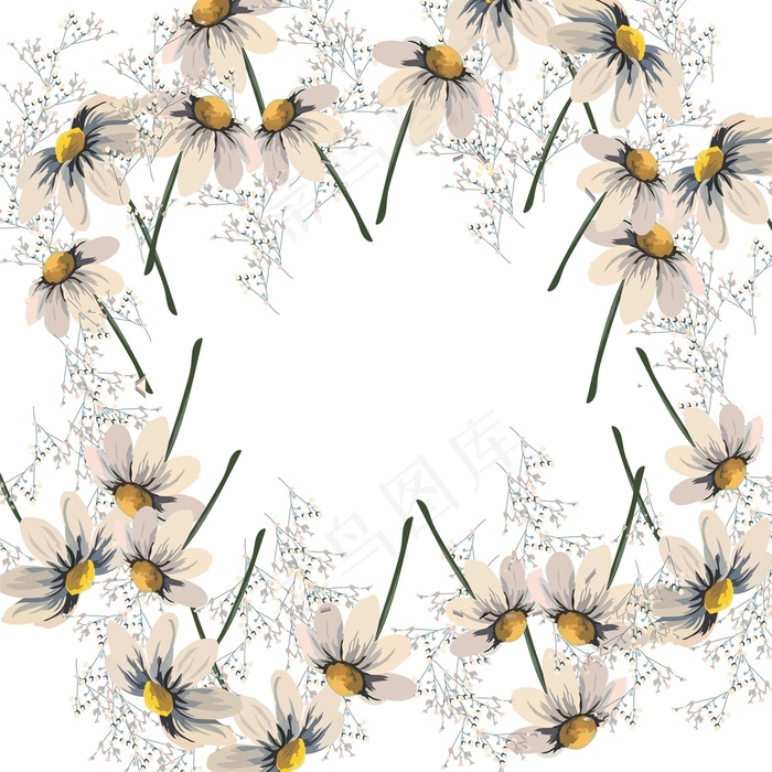 手绘植物花卉花环图案素材