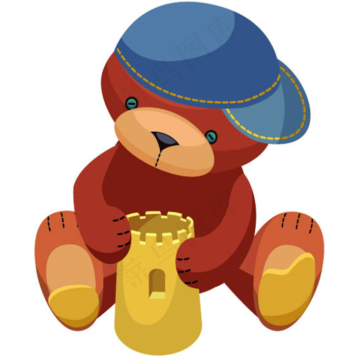可爱卡通熊城堡Funny Bear...eps,ai矢量模版下载