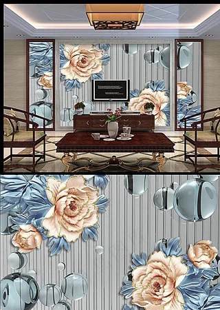 牡丹浮雕背景墙图片