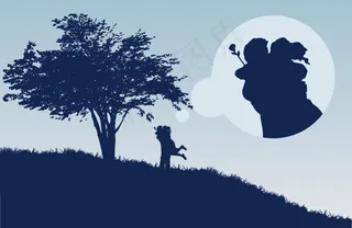情侣意境唯美浪漫树底下剪影素材图案...
