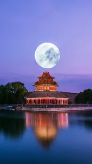 古楼上的月楼高清摄影图片