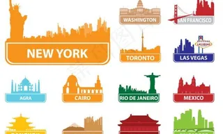 世界著名城市建筑剪影矢量素材