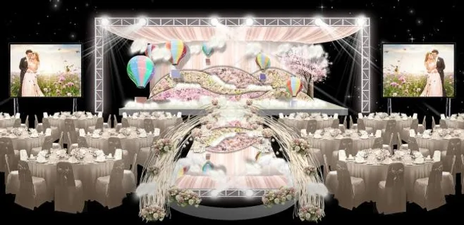 粉色花海婚礼背景舞台