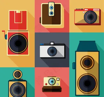 7款扁平化相机设计矢量图