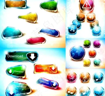 梦幻水晶按钮图标矢量素材