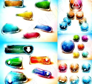 梦幻水晶按钮图标矢量素材