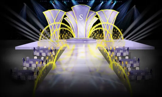 婚礼舞台宴会区效果图 紫蓝色