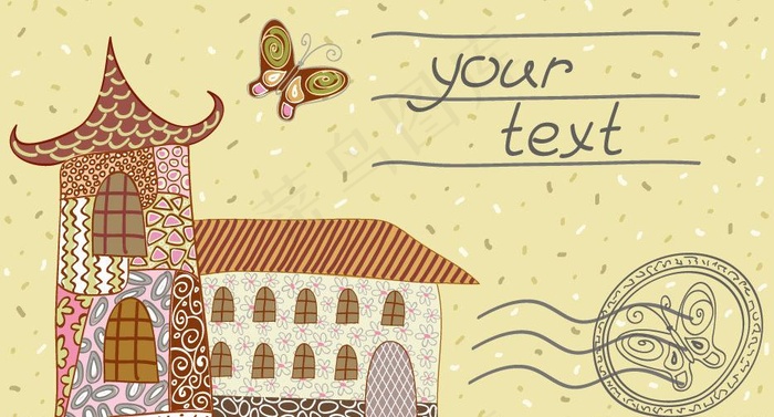 怀旧明信片 蝴蝶 城市建筑图片