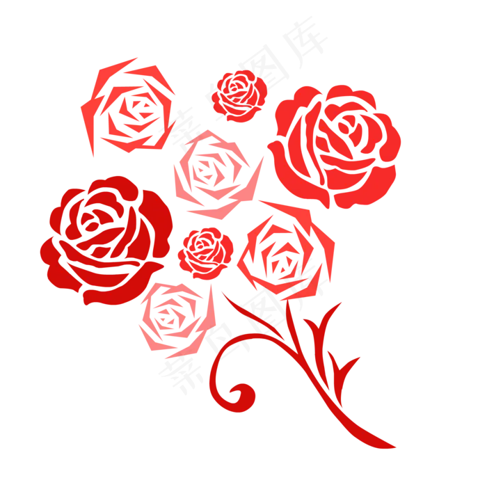 散布红色玫瑰花情人节元素(2000*2000px 300 dpi )ai矢量模版下载