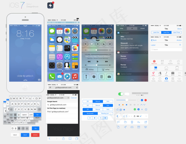 苹果ios7系统界面psd模版下载