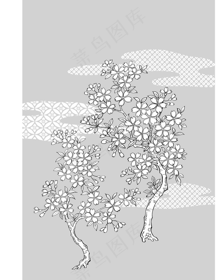日本的植物花卉矢量素材25樱花，云...eps,ai矢量模版下载