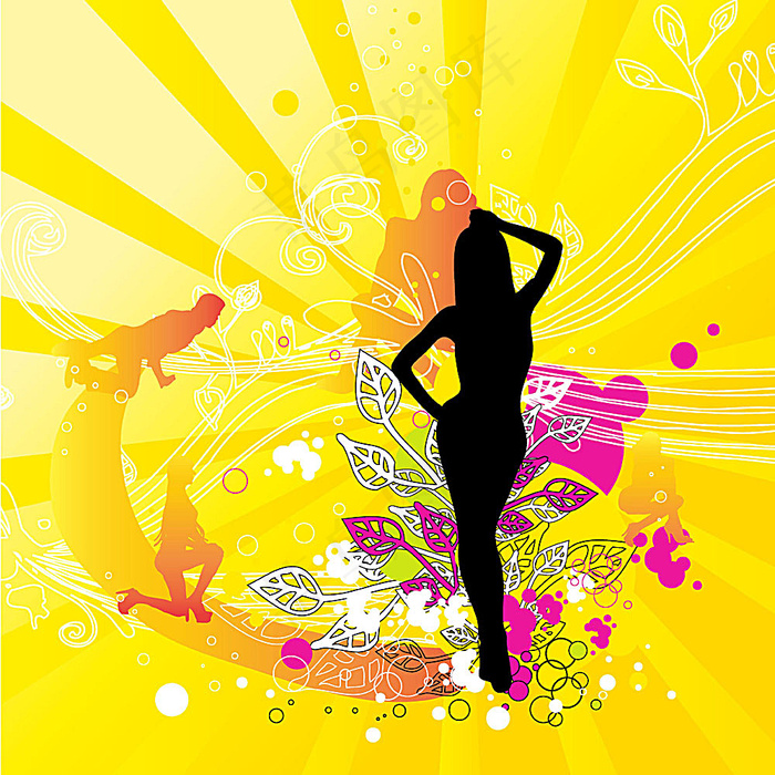 性感美女剪影与时尚花纹