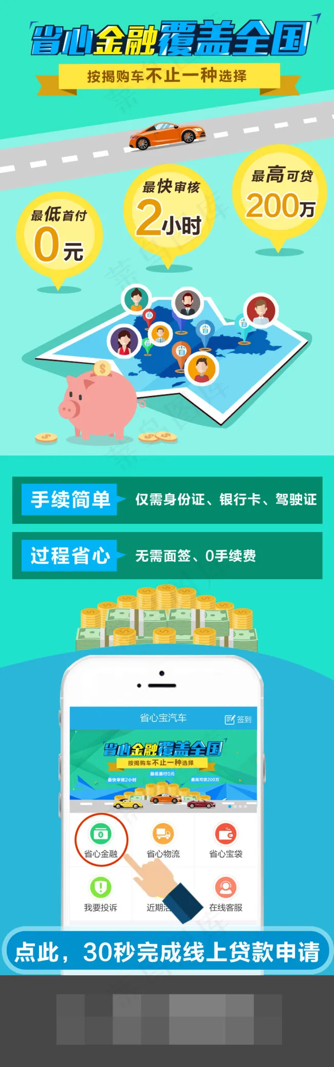 金融覆盖全国扁平化长图H5海报广告psd模版下载
