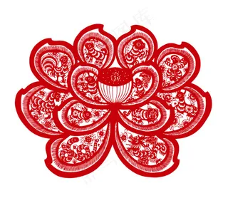 十二生肖荷花剪纸—矢量素材