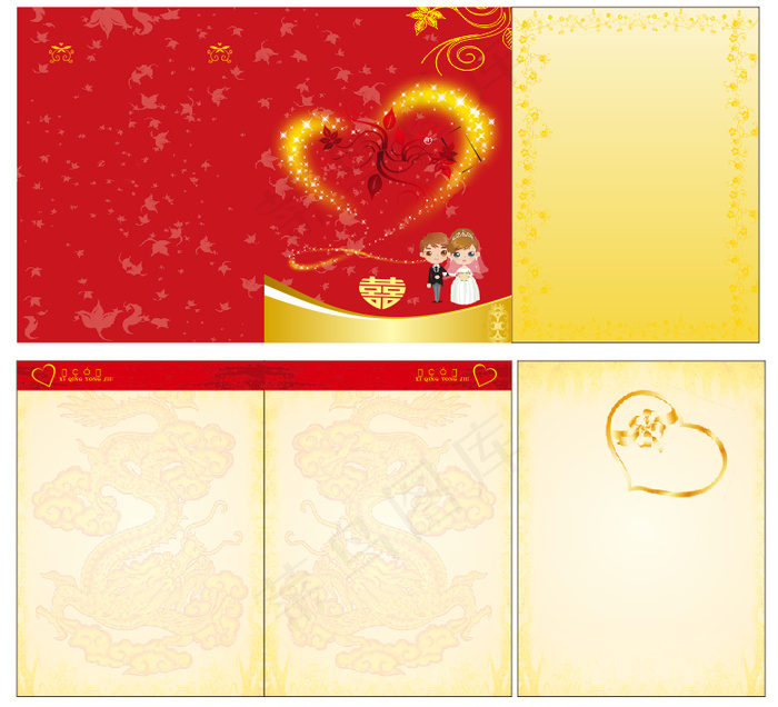 喜气洋洋的的婚宴菜单模板底图