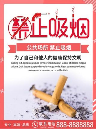 红色简约商务禁止吸烟文明生活海报
