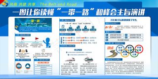 一带一路蓝色党建展板PSD图片
