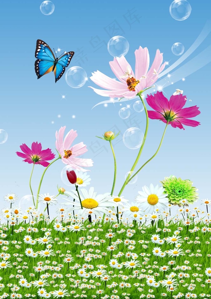 现代唯美清新优雅蓝天白云蝶恋花小邹...