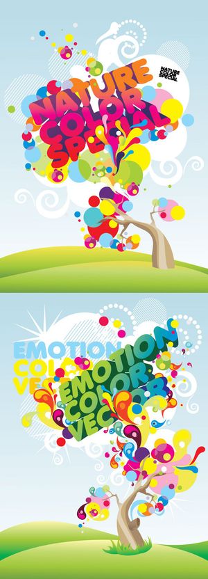 字母树木装饰字体设计矢量素材