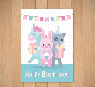 可爱动物的生日卡片