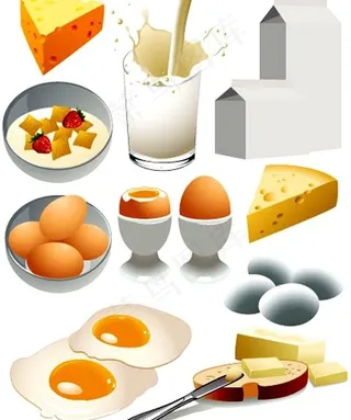 向量的早餐与写实风格的材料