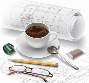 建筑工程图 咖啡 办公用品图片