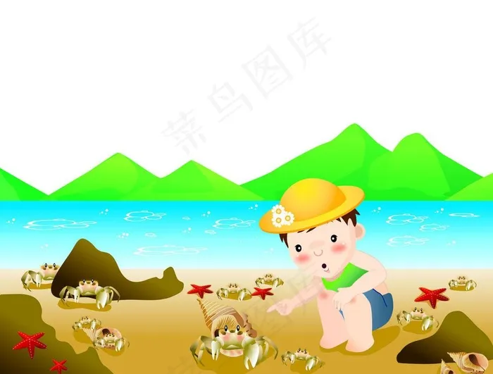 沙滩上的小动物图片ai矢量模版下载