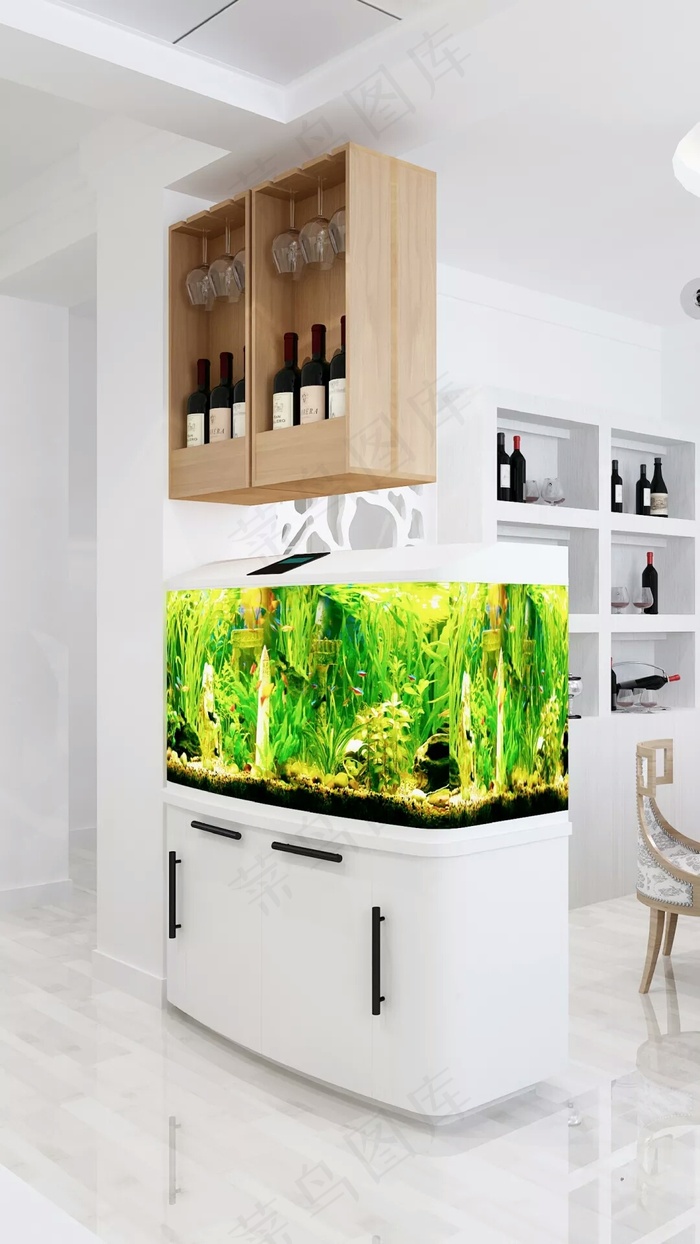 橱柜与鱼缸高清摄影图片