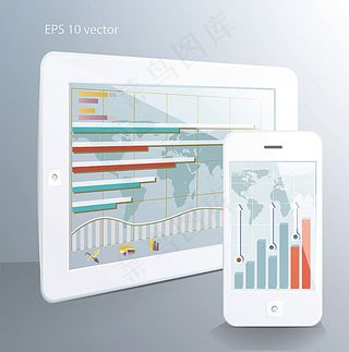 白色平板电脑与手机