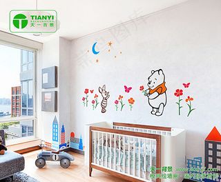 小熊婴儿床儿童房卡通背景图片