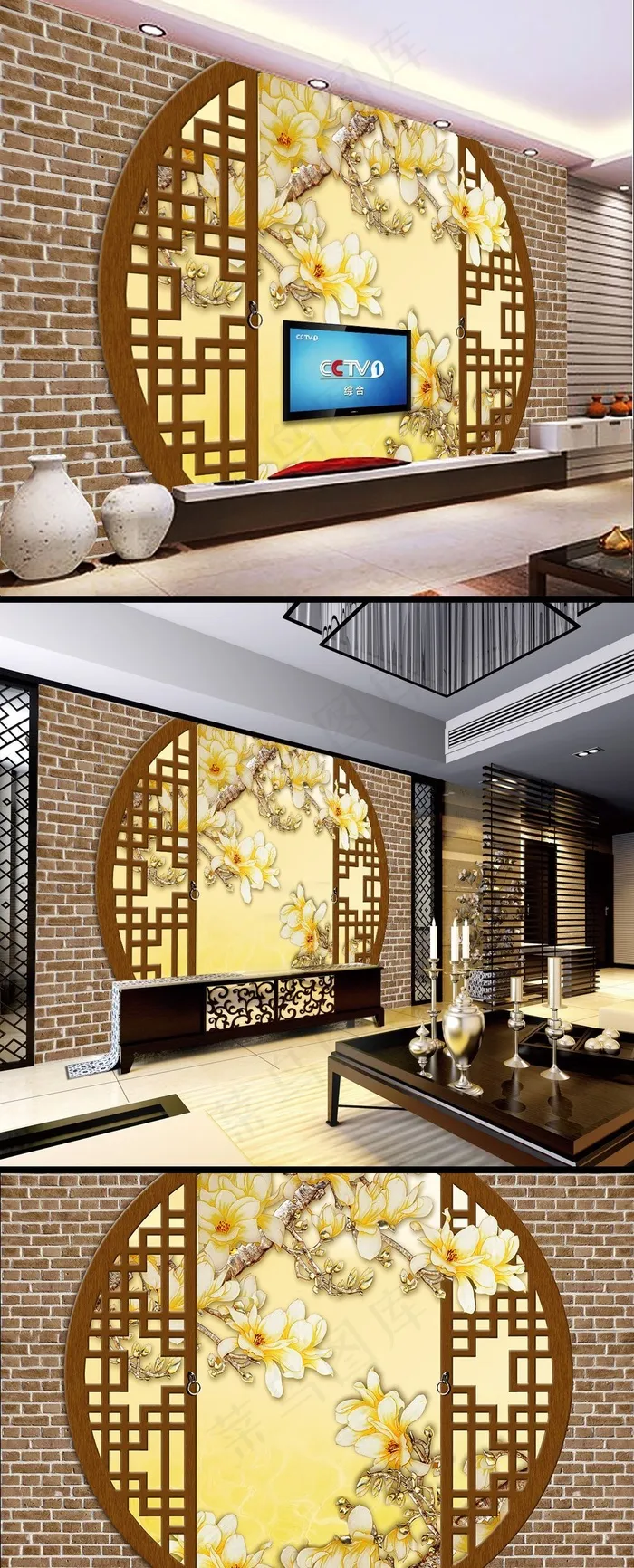 中国风兰花彩雕电视背景墙(9071X5669(DPI:72))psd模版下载