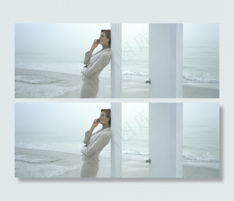 海滩上的成功女人高清图片