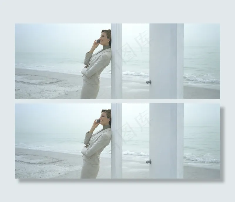 海滩上的成功女人高清图片