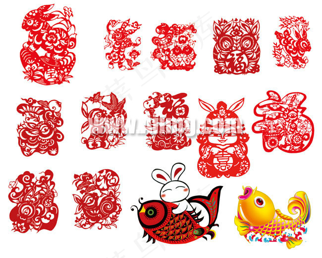 中国传统2011兔年剪纸PSD素材(11811X9449(DPI:300))psd模版下载
