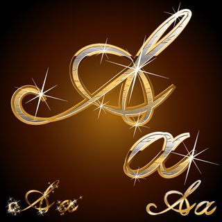 闪亮的金属质感的手写英文字母矢量素...