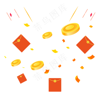 金币钞票不规则漂浮装饰,免抠元素