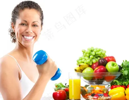 健身美女与蔬果图片