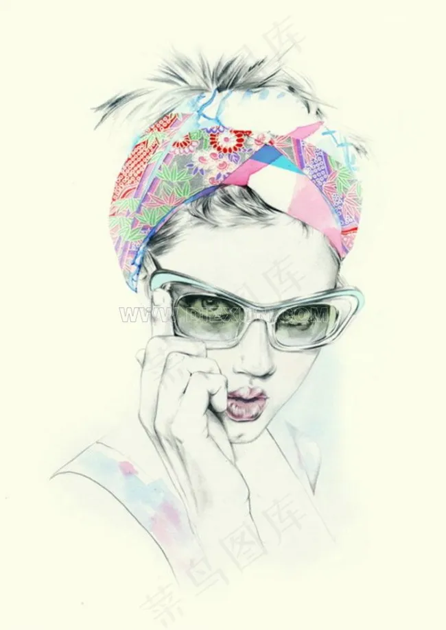 时尚女孩插画ai矢量模版下载