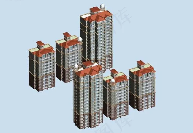 独栎高层住宅区高层建筑3d效果