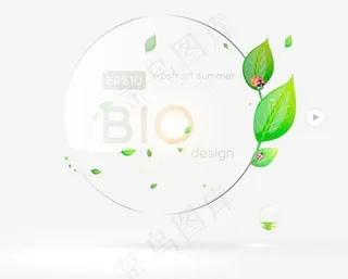 动感绿叶水珠瓢虫玻璃质感图案背景图...