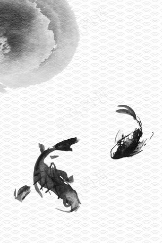 矢量古风古典锦鲤水墨背景