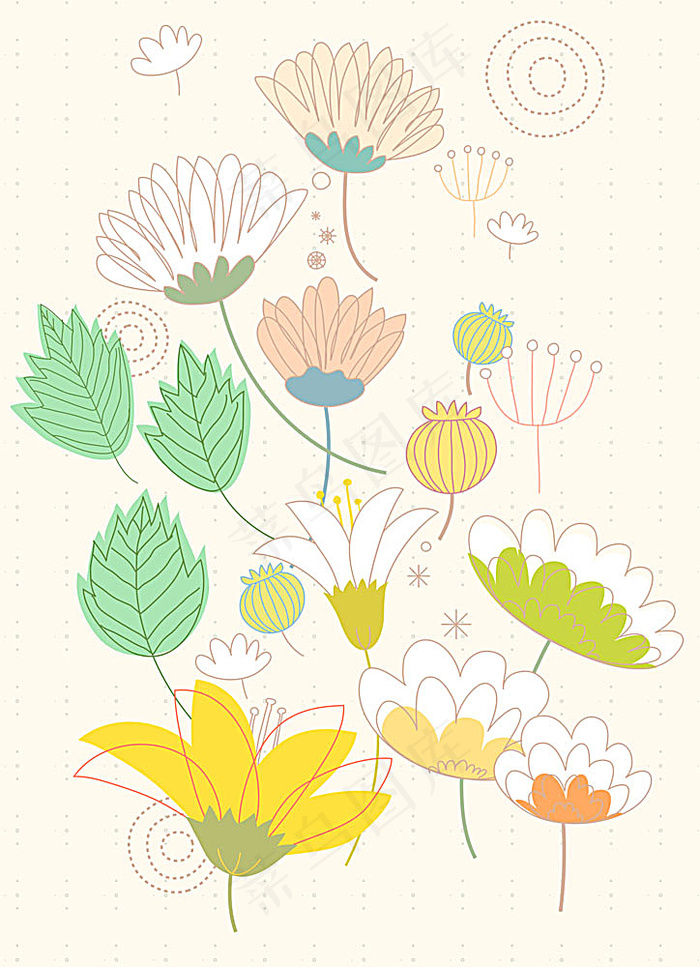 矢量树叶花朵图案
