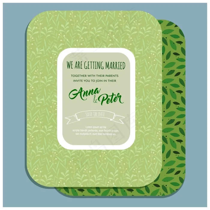 绿色清新婚礼邀请函eps,ai矢量模版下载