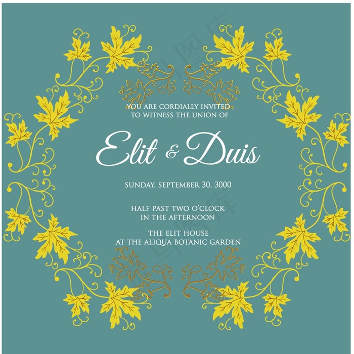 黄色叶子婚礼邀请函矢量素材