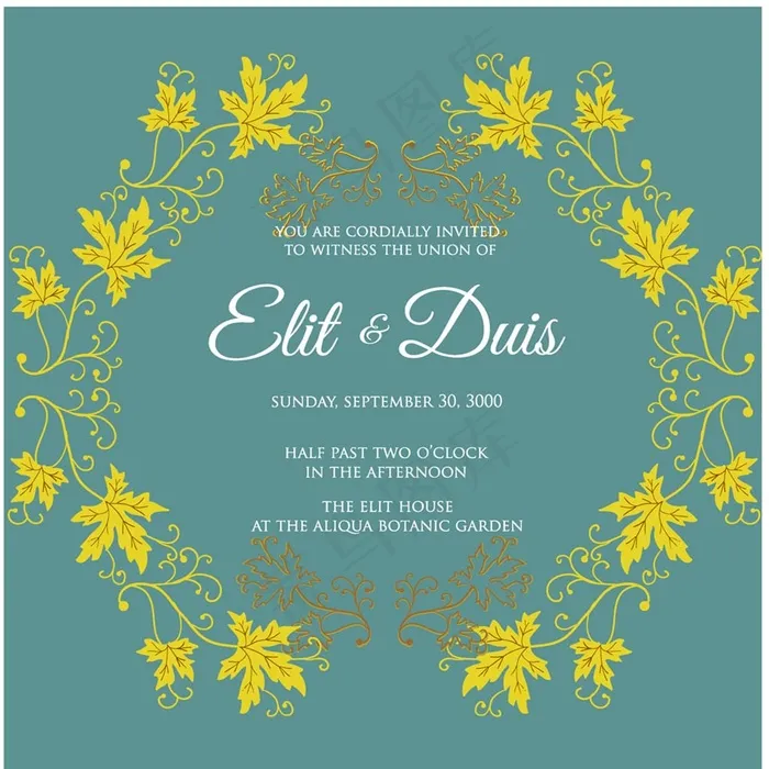 黄色叶子婚礼邀请函矢量素材eps,ai矢量模版下载