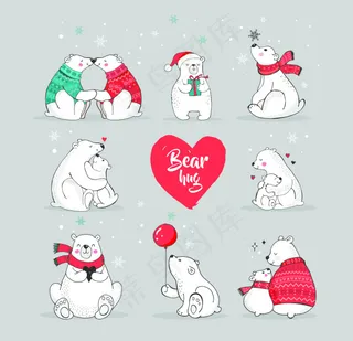 温馨冬天雪花卡通小熊矢量素材文件