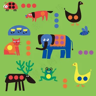 卡通动物大象猫鸭青蛙狗