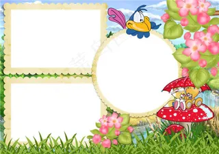 卡通红花绿叶小草老人相框