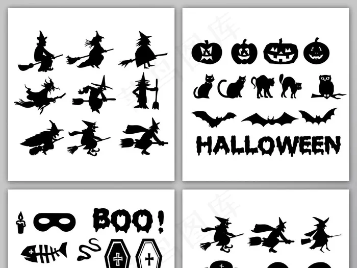 万圣节图标黑白矢量素材可编辑巫师南...eps,ai矢量模版下载